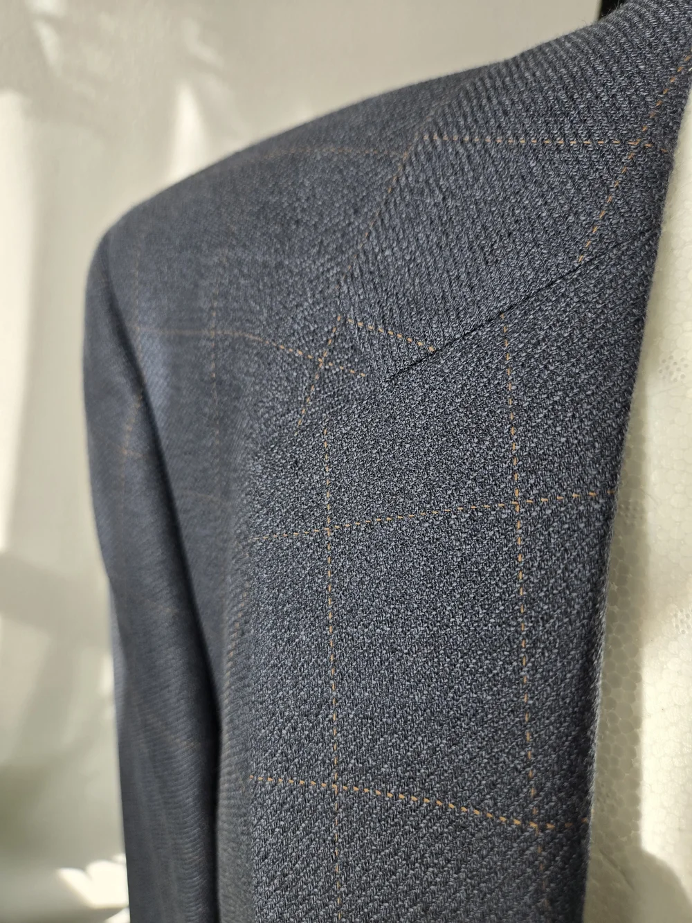 Jones New York 42S Blazer Sport Coat Silk Wool Blue Grey Orange Windowpane Plaid
